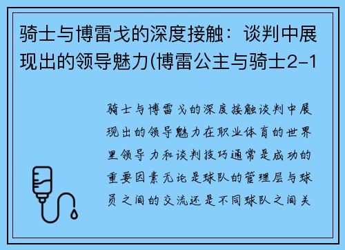 骑士与博雷戈的深度接触：谈判中展现出的领导魅力(博雷公主与骑士2-1)