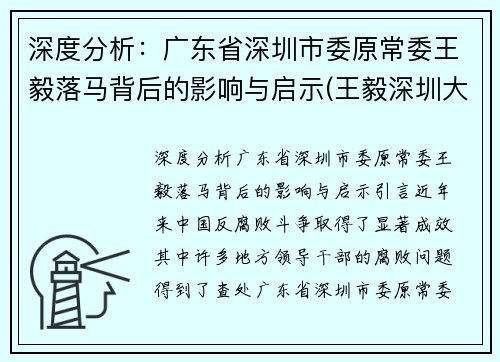 深度分析：广东省深圳市委原常委王毅落马背后的影响与启示(王毅深圳大学)