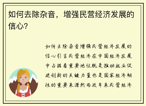 如何去除杂音，增强民营经济发展的信心？